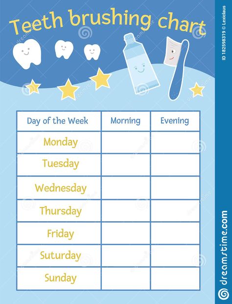 Teeth Brushing Chart, Tooth Brushing Chart, Toddler Sensory Bins, Tooth Fairy Certificate, Dental World, Teeth Brushing, Dental Posters, Tooth Chart, Cute Tooth