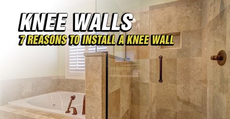 Showers With Knee Walls, Bathroom Knee Wall Ideas, Knee Wall Shower Ideas, Shower Knee Wall, Knee Walls, Mike Holmes, Redesign Ideas, Bathtub Surround, Blue Shelves