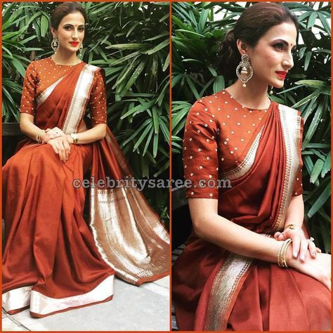 Shilpa Reddy Silk Sarees Collection High Neck Saree Blouse, Blouse Designs High Neck, Blouse Designs Catalogue, Perhiasan India, Modern Saree, Sari Blouse Designs, Indian Saree Blouses Designs, Silk Saree Blouse Designs, Blouse Designs Indian