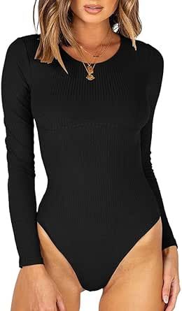 MISSJOY Women Long Sleeve Short Sleeve bodysuits Crew Neck Ribbed Knit Leotards Underbust Detailing Tops Basic Bodysuit, Slim Bodysuit, Tank Top Bodysuit, Leotard Tops, Ribbed Knit Bodysuit, Knit Bodysuit, Casual Winter Outfits, Short Sleeve Bodysuit, Womens Bodysuit