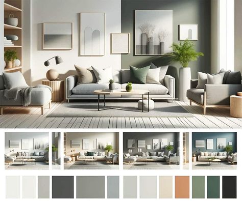 moodboard with different color schemes paired with gray toned furniture What Colors Go With Gray, Colors Go With Gray, Light Gray Couch, Gray Furniture, Ppg Paint, Grey Couches, Grey Furniture, Paint Shades, Gray Sofa