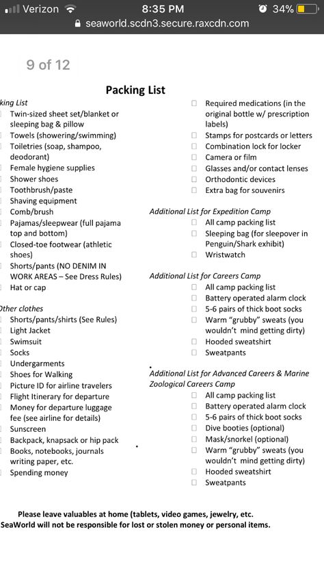 Ammarie-packing list for SeaWorld Camp Volleyball Camp Packing List, Cheer Camp Packing List, Summer Camp Packing List For Teens, Camp Counselor Packing List, Camp Necessities, Uca Camp, Summer Camp Packing List, Trip Essentials Packing Lists, Summer Camp Packing