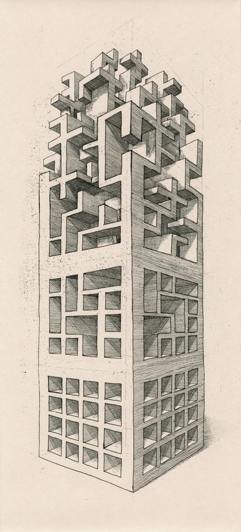 Complex Drawing, Escher Drawings, Perspective Design, Complex Design, Perspective Drawing Architecture, Isometric Drawing, Easy Drawing Steps, Mc Escher, Geometric Drawing