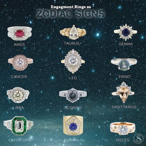 Virgo Engagement Ring, Zodiac Sign Jewelry For Anniversary, Engagement Ring Based On Zodiac Sign, Zodiac Signs Rings, Leo Ring Zodiac Signs, Symbolic Zodiac Sign Rings, Capricorn Ring, Trendy Engagement Rings, Celestial Elements