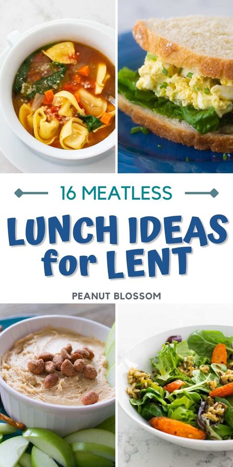 Plan ahead for a meatless meal for lunch during Lent. These easy lunch ideas are perfect for packing for work or school and feature meatless soups, sandwiches, and easy snacks filled with protein so you can observe your Lenten fast. Meatless Monday Lunch, Meatless Lunches For Work, Meatless Meals Lunch, Lent Lunch Ideas, Meatless Lunch Ideas For Work, No Meat Lunch Ideas, Meatless Lunch Ideas, Meatless Lunches, Ideas For Lent