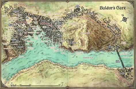 Gate City, Imaginary Maps, Fantasy World Map, Dnd Dragons, Baldurs Gate, Forgotten Realms, Dungeon Maps, Fantasy City, Baldur's Gate