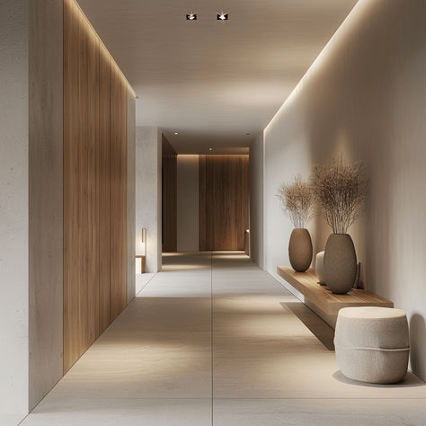 46 Minimalist Hallway Designs You Need To See - Edward George Minimalist Entrance Hall, Lobby Entry Design, Minimalist Scandinavian Home, Modern Minimalist Hallway, Corridor Ideas Entry Hall, Modern House Entrance Interior, Grand Foyer Ideas Entryway Entrance, Office Hallway Design, Japanese Hallway