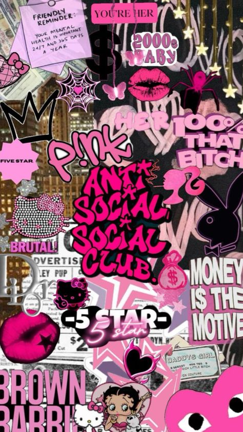 Pink Junk Wallpaper, Y2k Collage Wallpaper, Wallpaper Aesthetic Iphone Lockscreen Pink, Cool Wallpapers For Teens Black, Pink Girly Things Wallpaper, Junk Wallpaper, Samsung Background, Customize Wallpaper, Pink Hello Kitty Wallpaper Iphone