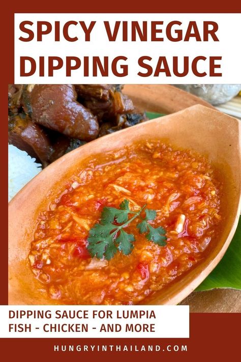 This quick and easy spicy vinegar dipping sauce recipe is perfect for enhancing the flavors of lumpia, fish, spring rolls, chicken, and dumplings. Ideal for Thai cuisine, it adds a tangy touch to your favorite dishes in just minutes. Spring Rolls Chicken, Spicy Dipping Sauce Recipes, Vinegar Dipping Sauce, Spicy Vinegar, Vegetarian Thai Recipes, Vegetarian Noodles, Spicy Dipping Sauce, Dipping Sauces Recipes, Spicy Dishes