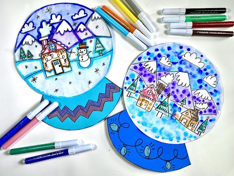 Cassie Stephens: Let's Draw (and Paint!) a Snow Globe Snow Globe Drawing, Snowglobe Art, Snow Globe Art, Snow Globe Craft, Globe Drawing, Christmas Presents For Teachers, Circle Loom, Third Grade Art, Art Teacher Ideas