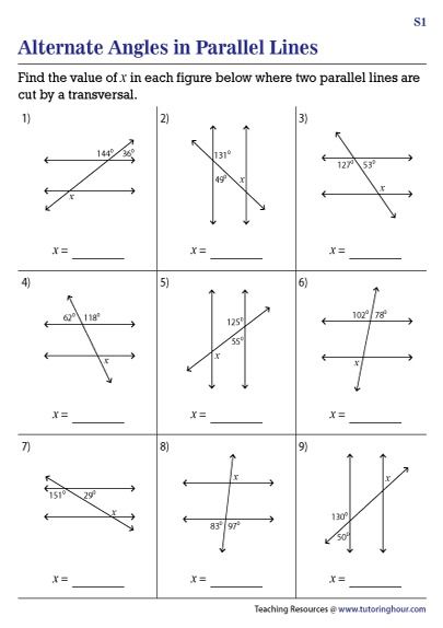 Alternate Angles in Parallel Lines Worksheets Transversal Angles, Parallel Lines, Alternate Interior Angles, Alternate Angles, Exterior Angles, Angles Worksheet, Ela Worksheets, Geometry Worksheets, Timeline Infographic