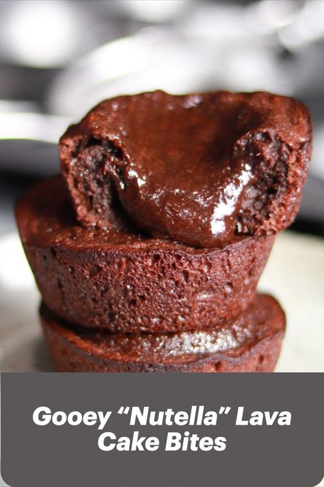 Gooey “Nutella” Lava Cake Bites by Chef Michael Nutella Lava Cake, Lowcarb Recipes, Keto Holiday, Nutella Brownies, Mini Bites, Cake Bites, Chocolate Hazelnut Spread, Keto Brownies, Lava Cake