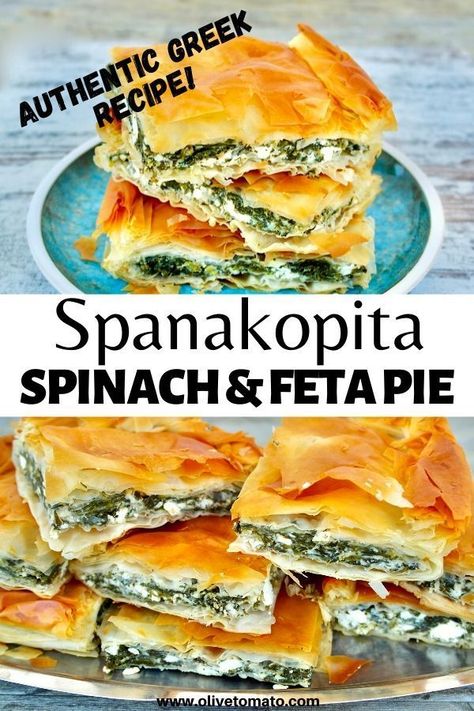 Spinach And Feta Pie, Healthy Asparagus, Feta Pie, Olive Tomato, Spanakopita Recipe, Greek Spinach, Baked Spinach, Greek Recipes Authentic, Greek Recipe