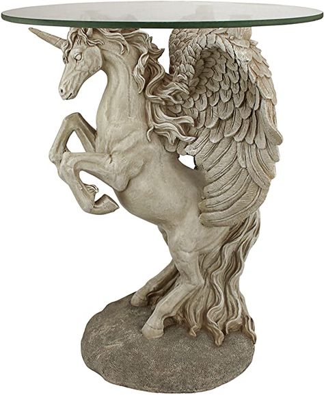 Design Toscano Mystical Winged Unicorn Sculptural Glass-Topped Table, Full Color, 53.5 cm: Amazon.co.uk: Kitchen & Home Winged Unicorn, Unicorn Table, Unicorn Glass, Glass End Tables, Antique Stone, Horse Decor, Design Toscano, Glass Figurines, Accent Tables