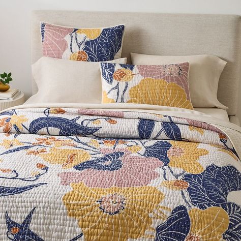 Poppy Floral Stitch Quilt & Shams | West Elm Waffle Quilt, West Elm Kids, Floral Duvet Cover, Floral Duvet, Quilted Sham, Floral Quilt, King Quilt, Queen Quilt, West Elm