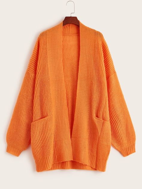 Neon Orange Drop Shoulder Dual Pocket Cardigan | SHEIN Rachel Martino, Orange Cardigan, Halloween Orange, Pocket Cardigan, Cardigan Outfits, Fashion Sale, Shein Style, Neon Orange, Autumn Fashion Women