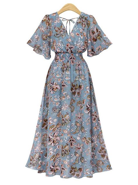 Floral Chiffon Dress, Mode Design, Cheap Dresses, Mode Inspiration, Womens Maxi Dresses, Belted Dress, Floral Print Dress, Smart Casual, Blue Dress