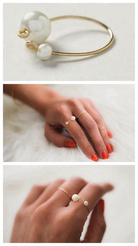 .Adorable!!! Pearl Ring Tutorial, Diy Pearl Rings, Anel Tutorial, Cincin Diy, Anting Manik, Diy Jewelry Rings, Diy Ring, Bijoux Fil Aluminium, Diy Jewelry Unique