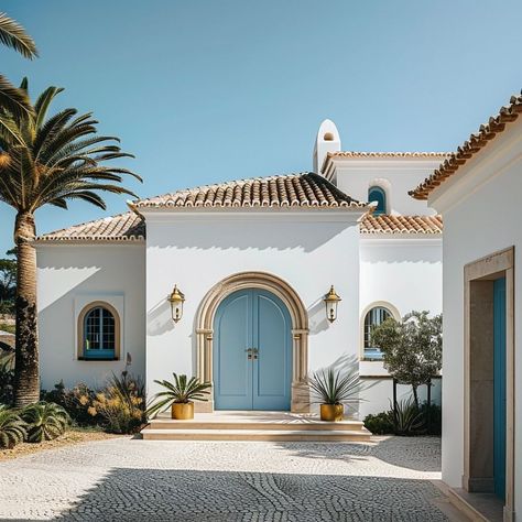 Mediteran House, Spanish Style Exterior, Greek Style Home, Beach Houses Architecture, Barn Apartment, Hacienda Style Homes, Bali House, Beach House Interior Design, Villa Style