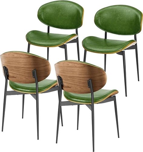 Amazon.com - Art Leon Dining Chairs Set of 4, Walnut Bentwood, Mid Century Modern Chair, Black Faux Leather Kitchen Dining Room Chairs with Metal Legs, Accent Chairs for Bedroom - Chairs Accent Chairs For Bedroom, Midcentury Dining Chairs, Mid Century Dining Chair, Leather Kitchen Chairs, Palm Springs Mid Century Modern, Retro Dining Rooms, Dining Chairs Set Of 4, Leather Kitchen, Midcentury Modern Dining Chairs