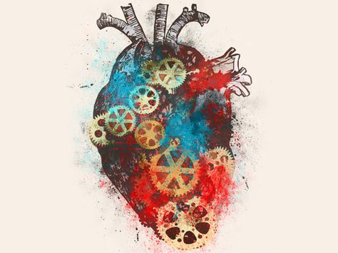 Gearhead Tattoo, Organic Mechanic, Mechanical Heart, Anatomical Heart Art, Heart Art Print, Mechanical Art, Awesome Tattoos, Medical Art, Human Heart