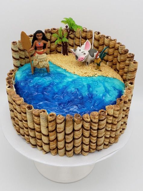 Moana Cake Design, Moana Birthday Cake, Boat Cake, Bolo Moana, Moana Cake, 4th Birthday Cakes, Princess Birthday Cake, Moana Birthday Party, 2 Birthday Cake