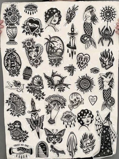 Black Traditional Tattoo Flash, Black Traditional Tattoo, Black Flash Tattoos, Tato Tradisional, Traditional Black Tattoo, Traditional Tattoo Inspiration, Traditional Style Tattoo, Traditional Tattoo Sleeve, Flash Tattoo Designs