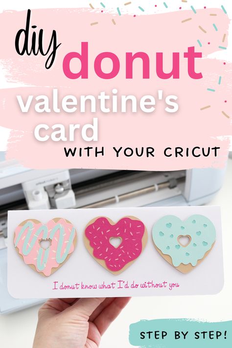 diy valentine's donut card Diy Valentines Cards Husband, Husband Valentine Card Handmade, Valentines Card Cricut, Cricut Valentines Cards, Cricut Game, Sculpting Projects, Cricut Valentines Projects, Valentines Card For Husband, Cards Tutorial