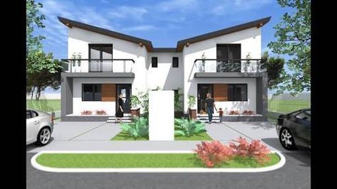 Small Duplex House Design, House Plans With Garage, Duplex Ideas, Twin House, Home Designs Exterior, Flat Roof House, House Plans With Photos, Duplex Plans, Duplex Design