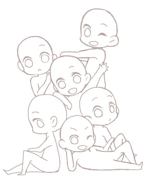 Draw My Squad, Chibi Squad, Chibi Group, Squad Base, Draw Chibi, Poses Anime, Chibi Sketch, Group 3, Drawings Of Friends