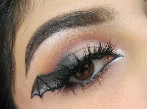 Bat wing  Details are on my Instagram: firepixie_  #makeup #halloweenmakeup #eyemakeup #Batwing #bats Bat Make Up Halloween Eye Makeup, Bat Eye Makeup Tutorial, Bat Makeup Look, Easy Bat Makeup, Cute Bat Makeup, Bat Makeup Halloween Easy, Halloween Bat Makeup Ideas, Batwing Makeup, Bat Makeup Women