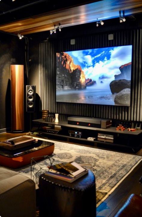 Big Tv Living Room, Basement Cinema, Boring Living Room, Playstation Room, Tv Wall Design Ideas, Tv Wall Decor Ideas, Wall Design Ideas, House Addition, Gamer Setup