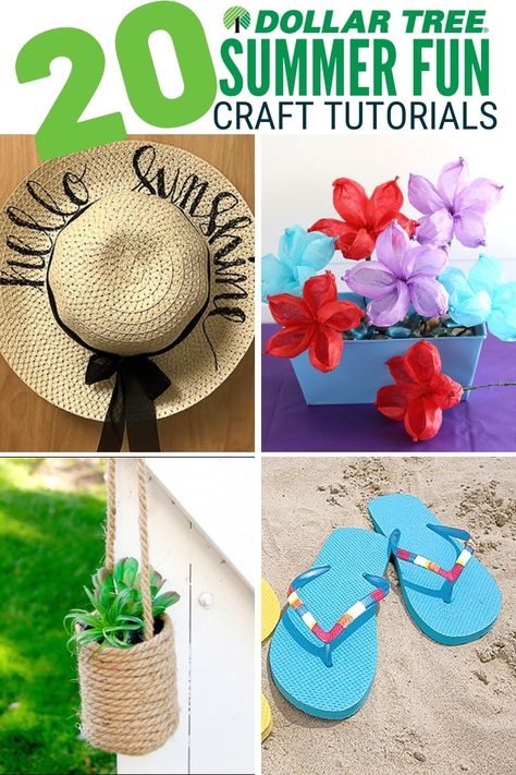 These Dollar Tree craft ideas are perfect for summer fun! Click here for 20 Summer Fun Crafts for Adults each with a step by step tutorial. #thecraftyblogstalker #dollartree #summercrafts #craftsforadults Summer Fun Crafts, Craft Ideas For Summer, Fun Crafts For Adults, Dollar Tree Craft Ideas, Tree Craft Ideas, June Crafts, Diy Bird Bath, Luau Theme, Summer Craft