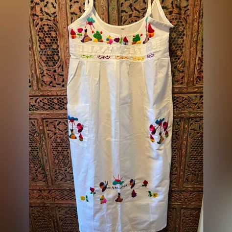 Gorgeous Embroidered Traditional El Salvador Dress Amazing Details Very Colorful Adjustable Spaghetti Straps Pockets, Size Medium Immaculate Condition Never Worn El Salvador Clothes, Salvador, Spaghetti Strap, Colorful Dresses, Avatar, Blue White, Spaghetti, Outfit Inspirations, Midi Dress