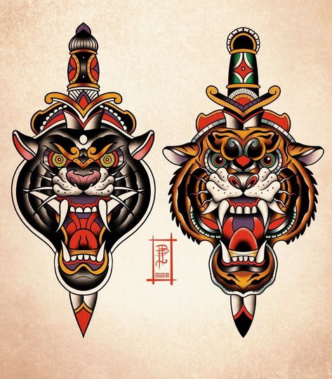 Bushido Tattoo, Old School Tattoo Sleeve, Traditional Tattoo Man, Traditional Tattoo Flash Sheets, Old Scool, Traditional Tattoo Designs, Traditional Style Tattoo, Tiger Tattoo Design, Traditional Tattoo Sleeve