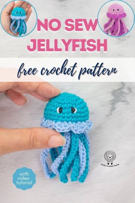 No Sew Baby, Baby Jellyfish, Octopus Crochet Pattern, Fast Crochet, Sew Baby, Crocheted Jellyfish, Crochet Fish, Keychain Ideas, Crochet Keychain Pattern