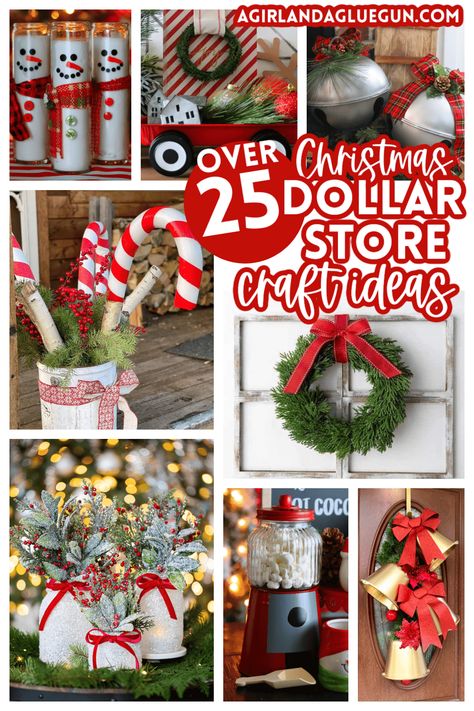 These darling Christmas Dollar Store Craft Ideas will take your Christmas decorations up a notch without breaking the bank! Christmas Projects To Make Easy Crafts, Dollar General Christmas Crafts Diy, Cheap Craft Ideas For Adults, Diy Dollar Store Christmas Gifts, Easy Craft Night Ideas, Christmas Decor To Make And Sell, Easy Dollar Store Christmas Crafts, Christmas Crafts Cheap, Christmas Ideas To Sell