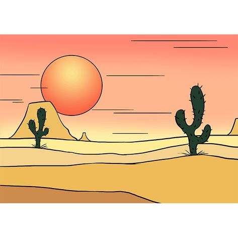 How to Draw Desert: Step 10 Desert Landscaping Drawing, Desert Drawing Simple, Desert Sketch, Posca Ideas, Desert Drawing, Landscape Drawing Easy, Desert Pictures, Desert Background, Sun Drawing