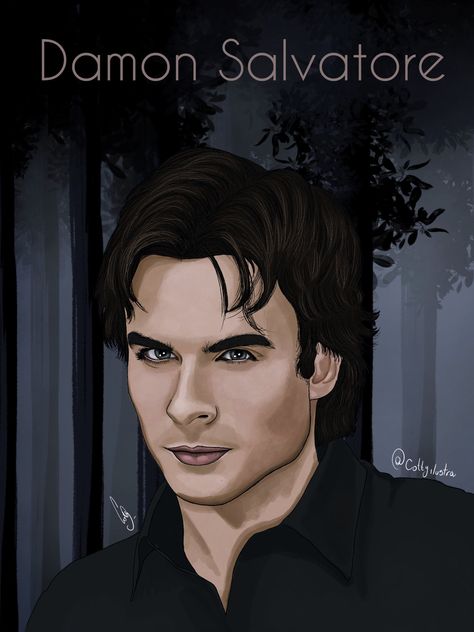 Vampire Diaries Illustration Art, Vampire Diaries Illustration, The Vampire Diaries Fanart, Damon Salvatore Fanart, Damon Salvatore Drawing, Vampire Diaries Art, Vampire Drawings, Clouds Wallpaper Iphone, Printable Wall Collage