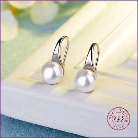 Silver Freshwater Pearl Earrings  #longsilverearrings #fashionearrings #silverpearlearrings #silverearrings Pearl Teardrop Earrings, White Pearl Earring, Classic Earrings, Freshwater Pearls Earrings, Silver Drop Earrings, Pearl Stud Earrings, Simple Earrings, Pearl Studs, Fashion Mode