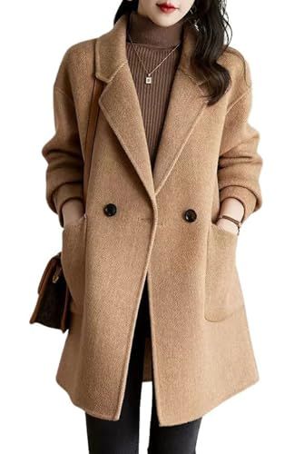 chouyatou Women's Notch Lapel Herringbone Wool Coat Formal Office Work Double Breasted Winter Pea Coat Outfit Ideas Causal, Winter Pea Coat, Woolen Coat Woman, Formal Office, Winter Outfit Ideas, Woolen Coat, Fashion Mistakes, Style Mistakes, Pea Coat