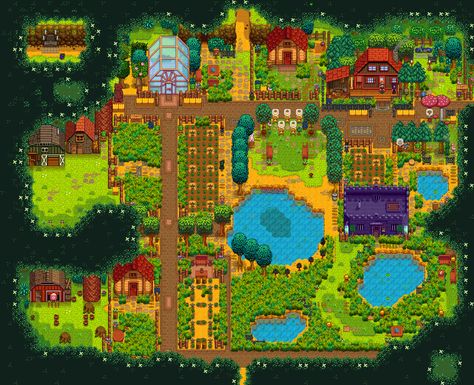 Stardew Farms, Forest Farm, Stardew Valley Layout, Stardew Valley Tips, Stardew Valley Farms, Forest Map, Farm Plans, Farm Layout, Rpg Map