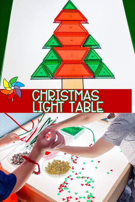 Holiday Light Table Activities, Christmas Light Table Ideas, Christmas Light Table Preschool, Gingerbread Light Table, Christmas Light Names Preschool, Light Table Christmas Activities, Christmas Table Activities For Preschool, Project Approach Preschool Ideas, Christmas Light Table Activities