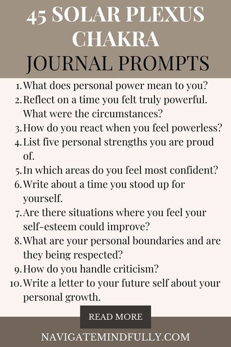 solar plexus chakra Journal Prompts For Confidence, Chakra Journal Prompts, Chakra Journal, Chakra Health, Spiritual Journals, Inner Power, Power Energy, Solar Plexus Chakra, Authentic Self