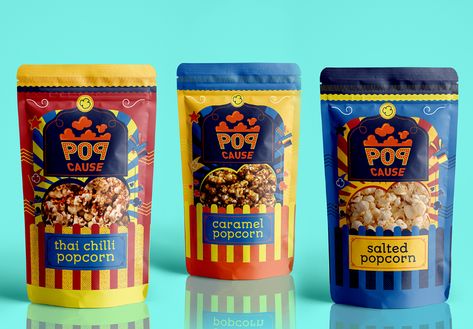 Popcorn Factory, Popcorn Labels, Popcorn Brands, Popcorn Theme, Popcorn Packaging, Pop Art Pictures, Brand Packaging Design, Packaging Snack, Differently Abled