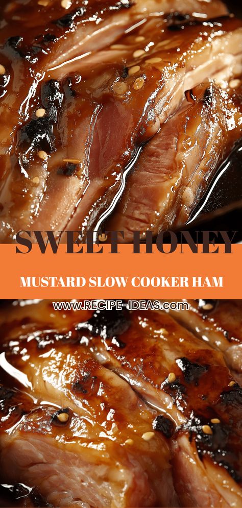 This pin features a delicious Sweet Honey Mustard Slow Cooker Ham recipe perfect for holiday meals. Explore easy and flavorful recipes that focus on using a slow cooker to achieve tender ham. Honey Mustard For Ham, Ham Steaks In Crockpot, Crock Pot Ham Recipes, Best Crock Pot Ham Recipe, Ham Crockpot Recipes, Crockpot Ham Recipe, Ham Marinade, Ham Crockpot, Honey Mustard Ham