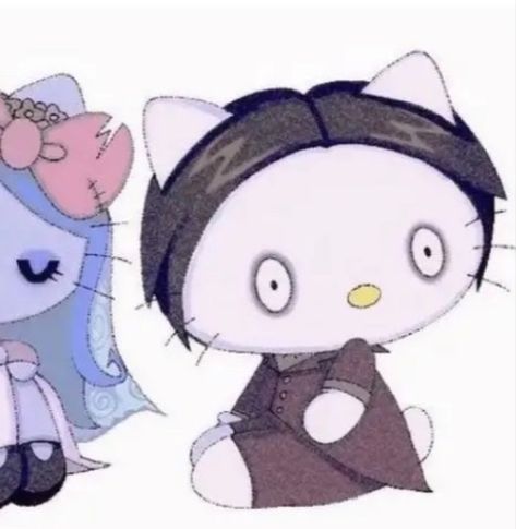 Halloween edition!! Spring Matching Pfp Couple, Profile Picture Hello Kitty, Corpse Bride Hello Kitty, Goth Matching Pfp, Corpse Bride Matching Pfp, Pfp Hello Kitty, Bleach Funny, Y2k Hello Kitty, Duos Icons