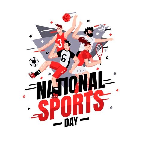 Flat national sports day illustration | Free Vector #Freepik #freevector #sports #event #illustrations #flat-design Sports Day Banner, Sports Day Poster, Sports Illustrations Design, Dhyan Chand, School Sports Day, National Sports Day, Olympic Theme, Church Poster Design, Day Illustration