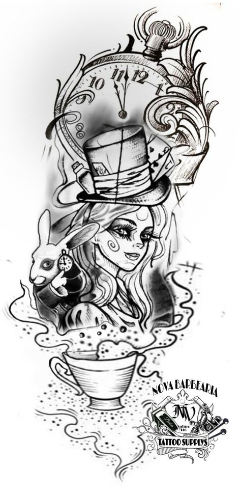 Dark Alice Tattoo, Alice In Wonderland Horror Tattoo, Gothic Alice In Wonderland Tattoo, Subtle Alice In Wonderland Tattoo, Traditional Alice In Wonderland Tattoo, Through The Looking Glass Tattoo, Alice In Wonderland Tattoo Ideas Sketches, Alice In Wonderland Sleeve Tattoo, Dark Alice In Wonderland Tattoo Ideas