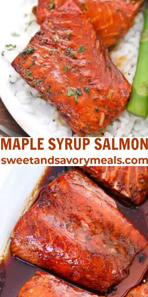 7 Ingredients - Maple Syrup Salmon Recipe - Sweet and Savory Meals Salmon Maple Syrup Recipes, Salmon Recipes Baked Maple Syrup, Maple Syrup Salmon Recipes, Maple Salmon Recipes Baked, Maple Salmon Marinade, Maple Salmon Air Fryer Recipes, Salmon Maple Syrup, Salmon With Maple Syrup, Recipes With Maple Syrup